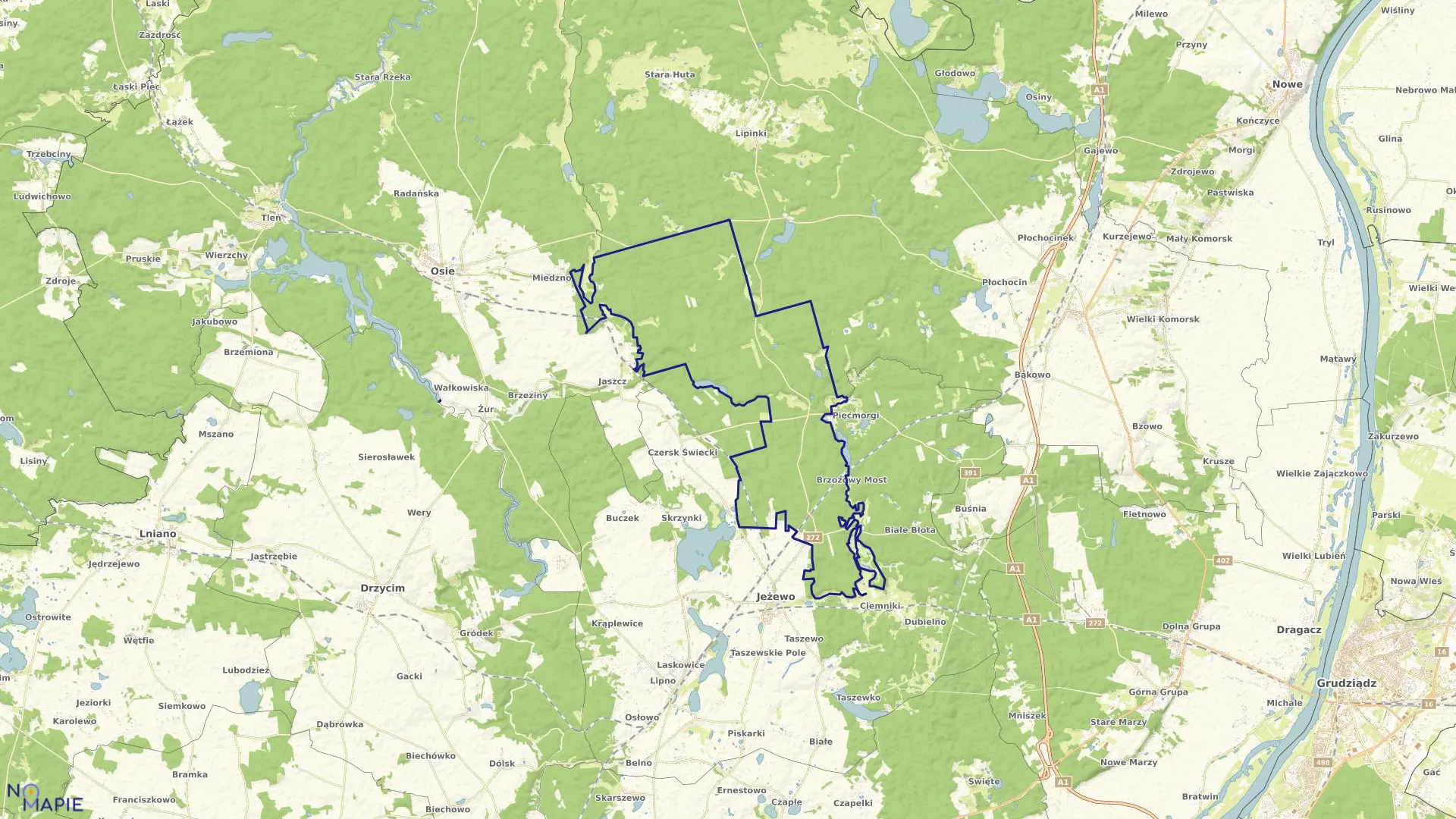 Mapa obrębu Nadl Dąbrowa w gminie Jeżewo